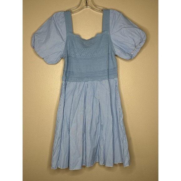 Urban Revivo mini smock dress with full skirt and knitted layer in blue Size 10 - Picture 4 of 10